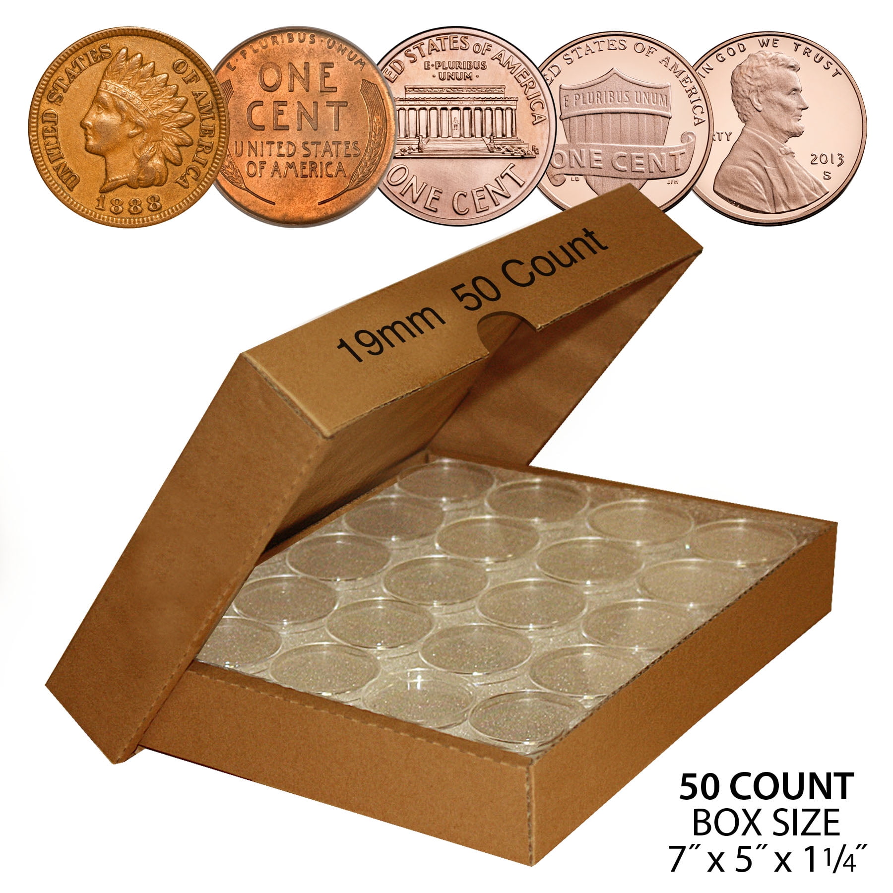 50 PENNY DirectFit Airtight 19mm Coin Capsule Holder PENNIES (QTY 50
