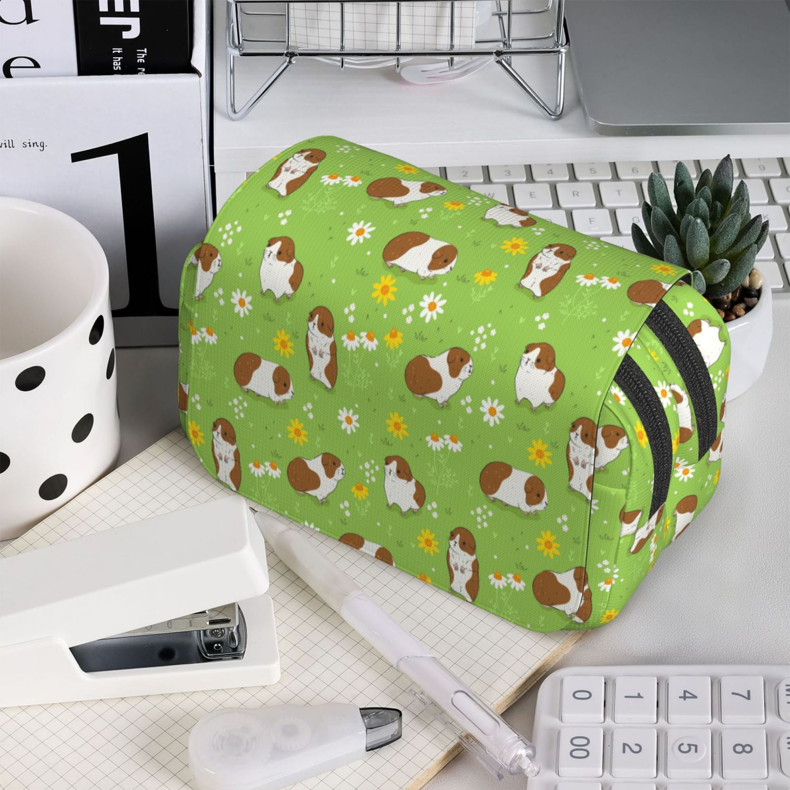 Rateoe Guinea Pigs Pattern Double Clamshell Pen Case, Storage Organizer with Two Zipper Compartments– Holds Up to 50 Pencils & Pens