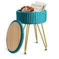 thumbnail image 3 of Fionafurn Velvet Storage Ottoman, Upholstered Pleated Round Vanity Stool, Peacock Blue, 3 of 10