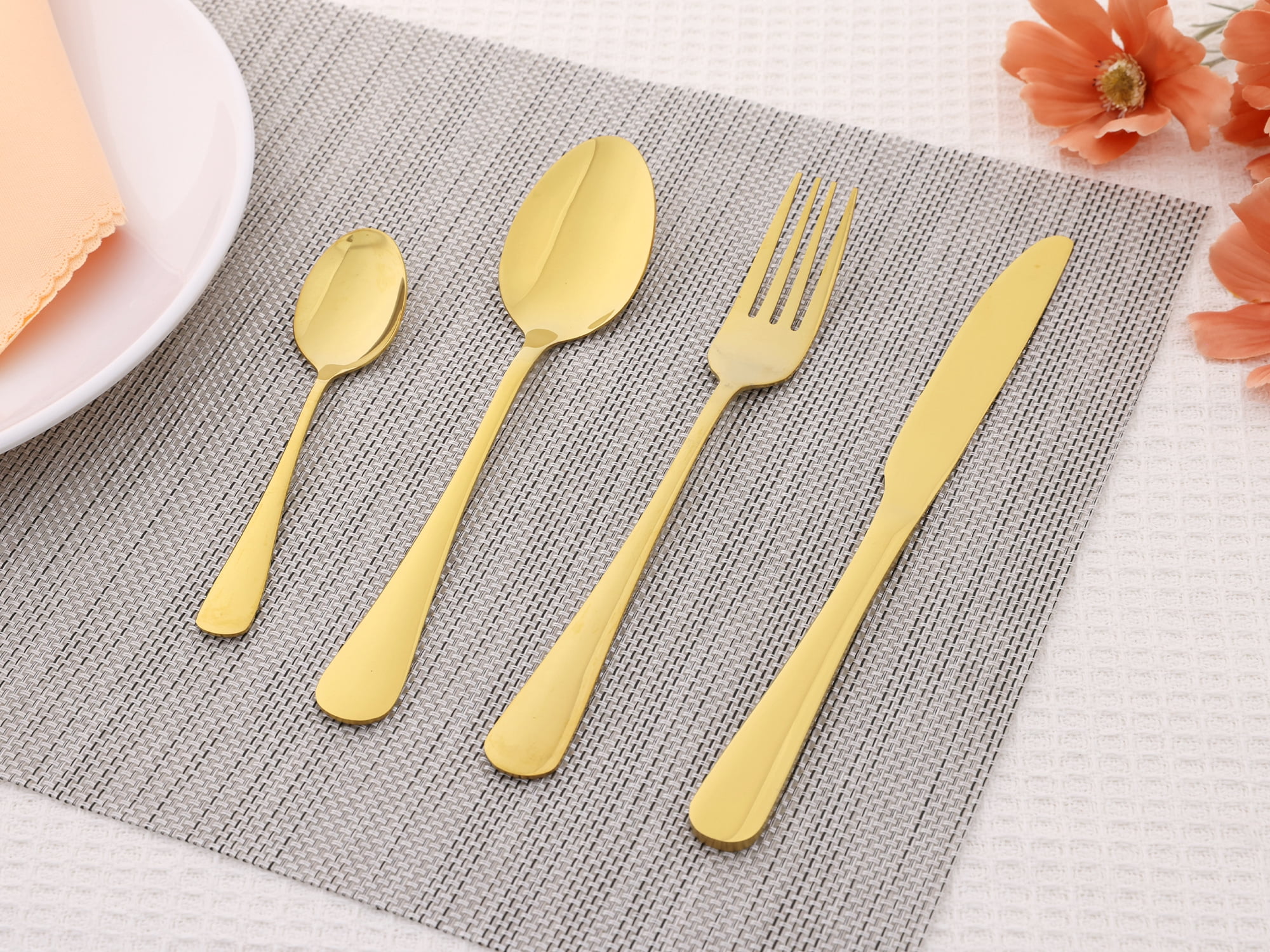 Unique Bargains Stainless Steel Silverware Set with Spoons and Forks Gold 4 Pcs