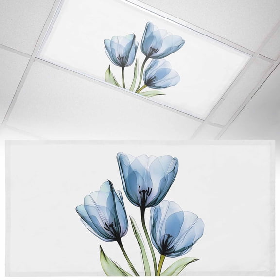 1 Pack Blue Tulip Fluorescent Light Covers for Ceiling Lights Transparent Flowers Minimalist Modern Art Magnetic Ceiling Light Covers Overhead Light Filters for Office Classroom Home