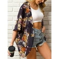 thumbnail image 1 of Anna-Kaci Women's Floral Print Kimonos Half Sleeve Chiffon Cardigan Blouses Cover Up, Purple, Medium/Large, 1 of 2