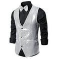 thumbnail image 3 of TIHLMK Suit Vest Men's Autumn And Winter Fashion Personality Sequins Casual Vest Jacket Silver, 3 of 4