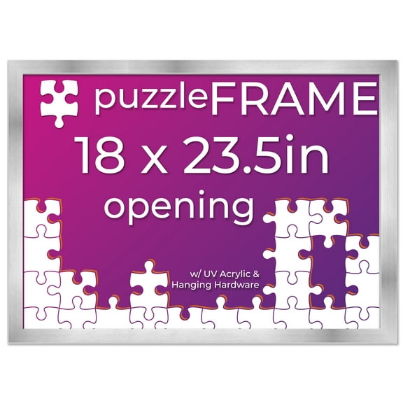 18x23.5 Jigsaw Puzzle Frame Kit - Kit Includes Puzzle Glue Sheets, Silver Wood Puzzle Frame, UV
