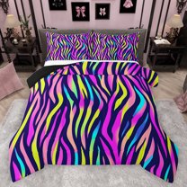 jejeloiu Chic Zebra Pattern Full Size Comforter Sets,Geometric Striped Lines Bedding Comforter Set,Gradient Pink Yellow Blue Bedding Sets For Kids,Breathable Home Decor Reversible,3 Pieces