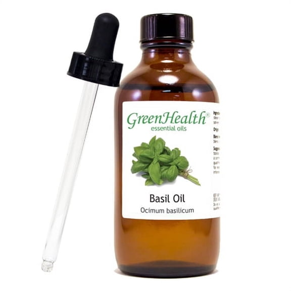 Basil Essential Oil – 4 fl oz Amber Glass Bottle w/ Glass Dropper – 100% Pure Essential Oil - GreenHealth