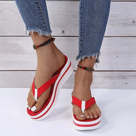

BRISEZZS Womens Platform Sandals Flip-flops Casual Beach Sandals Summer Slide Sandals #496 Red