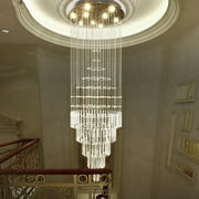 FINE MAKER 10-Light Crystal Stainless Steel Raindrop Chandelier