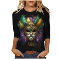 thumbnail image 3 of QATAINLAV Summer Savings Womens Mardi Gras Shirts 3/4 Length Sleeve Crewneck Tee Top Funny Graphic Print 2025 Fashion Carnival Party Blouses Multicolor L, 3 of 6