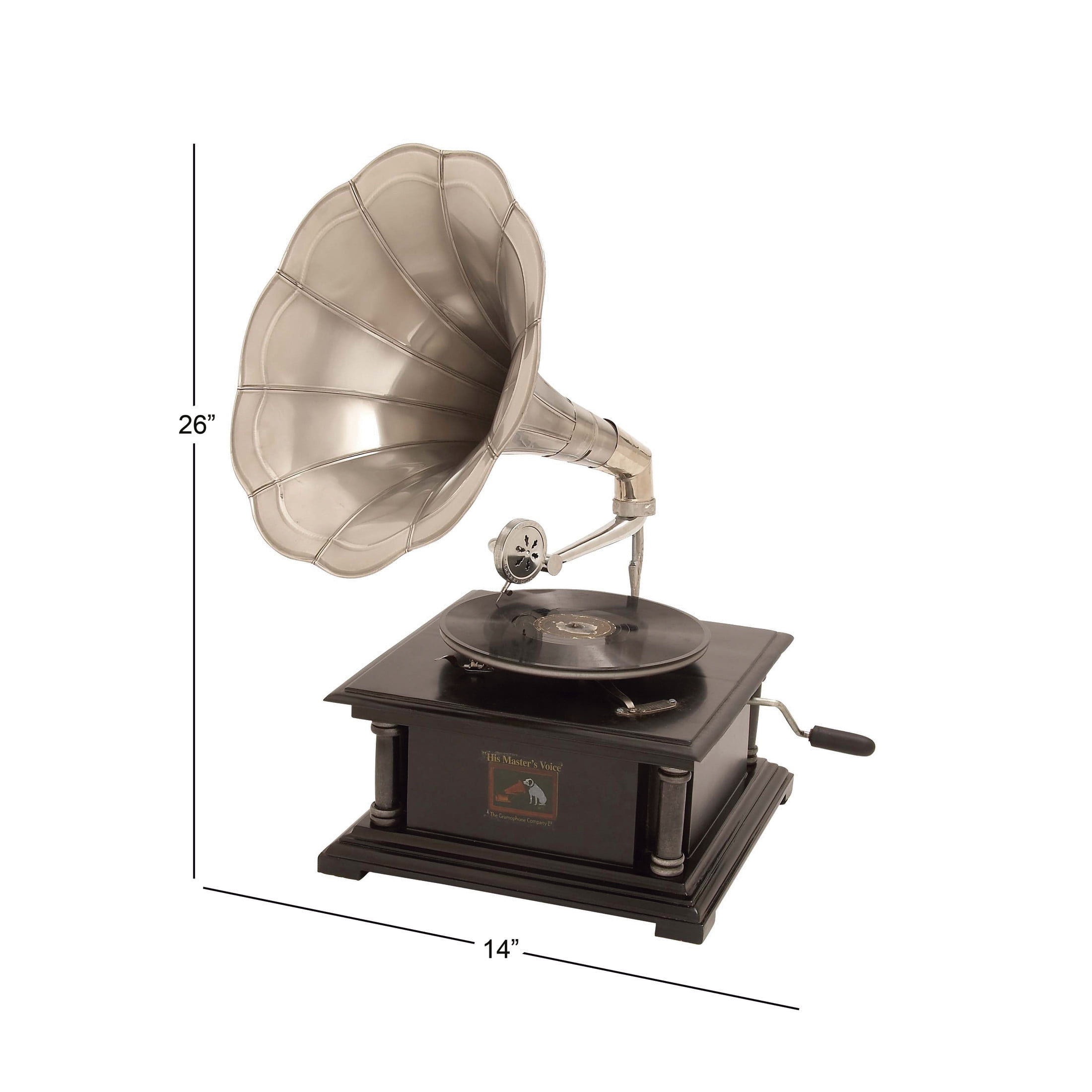 DecMode 14" x 26" Black Mango Wood Music Functional Gramophone with Record, 1-Piece