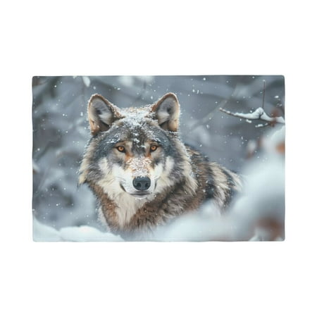 

Table Placemats Set of 4 - Majestic Snowy Wolf 12x18 In Faux Linen Double Heat Resistant Place Mats Cloth Indoor/Outdoor Placemats Washable Table Mats for Dining Kitchen Party