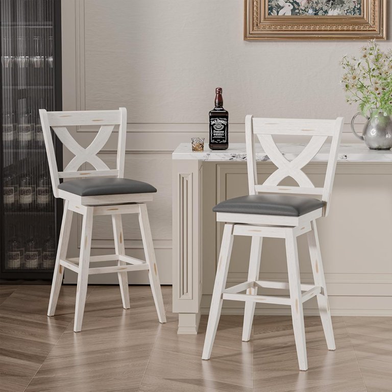 Bar Stools Set of 2, 360 Degree Swivel Counter Height Bar Chairs
