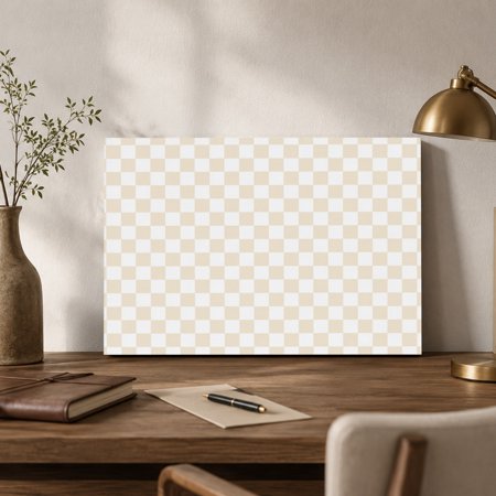 Cream Grid Canvas Wall Art Classic Beige White Plaid Squares Checkers Wall Art Prints Artwork Framed Canvas Ready to Hang Art Pictures for Bathroom Nightstand Narrow Hallway 14 x 11