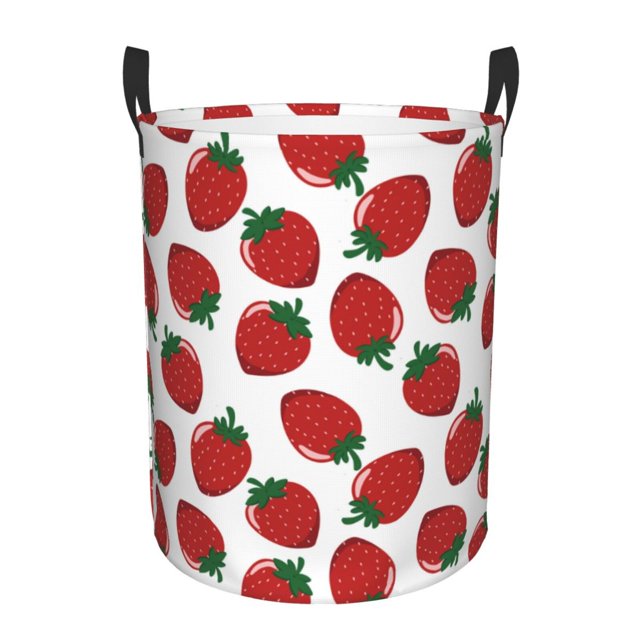 Balery Hand Drawn Strawberry Cesta de ropa redonda con asas, impermeable, independiente, para ropa, juguetes, dormitorio y familia-Medium