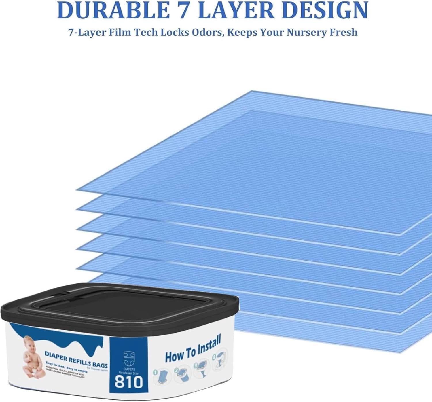 4 Pack Jumbo Bags Refill Compatible with Diaper Genie Compact, Select Pails (Not Fit Classic), Max Order Control, Holds Up to 810 Newborn Diapers, Disposal Bag Refills with Continuous Film