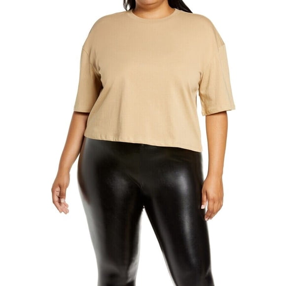 BP. T-Shirt Court à Manches Courtes pour Fille Cool en Beige Nougat Grande Taille 3X