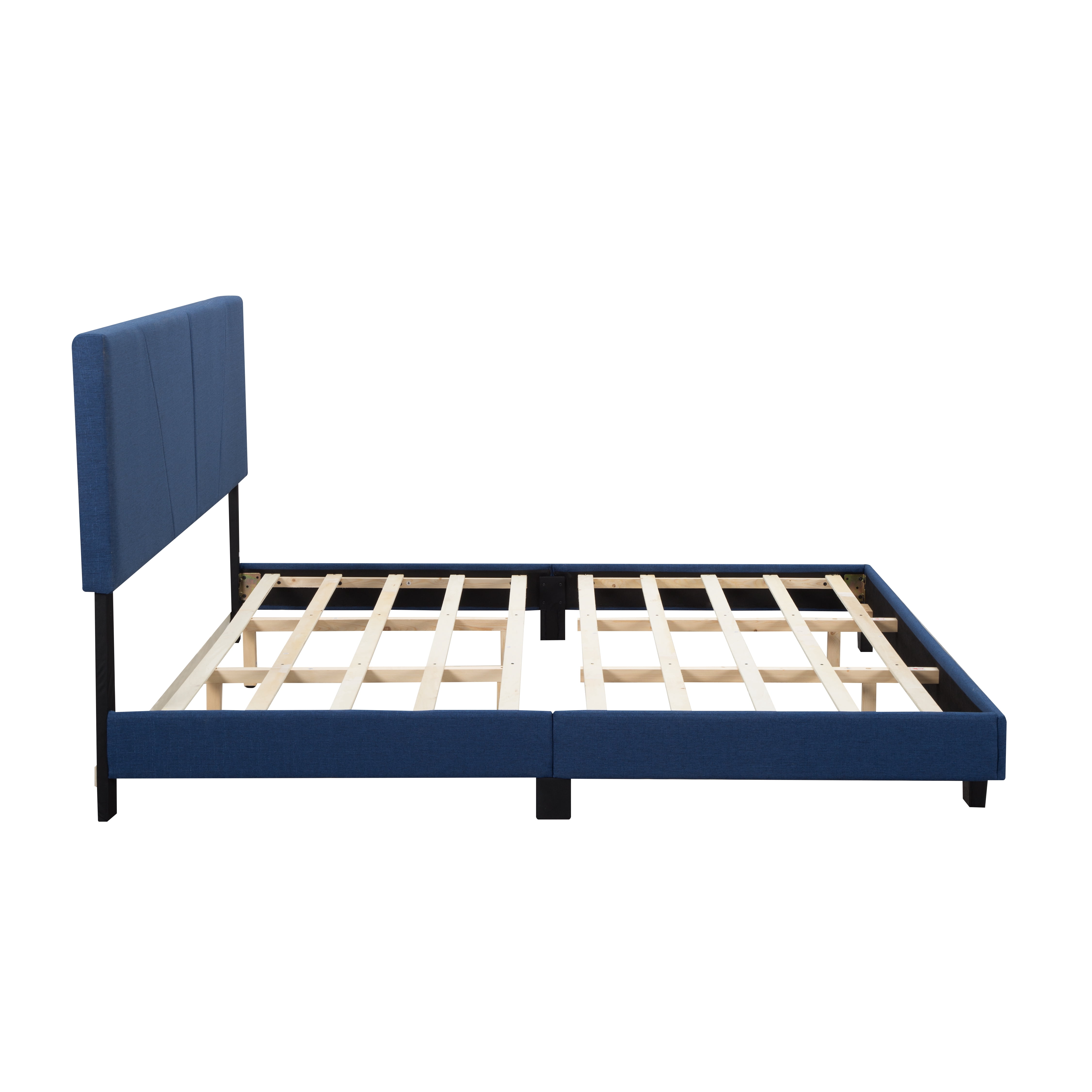 Gewnee King Size Platform Bed Frame with Upholstered Headboard, Mattress Foundation with Strong Wooden Slats Support Easy Assembly.Navy Blue