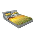 thumbnail image 2 of Ambesonne Nature Fitted Sheet & Pillow Sham Set, Sunset at Meadow Poppy, Queen, Red Green Blue, 2 of 2