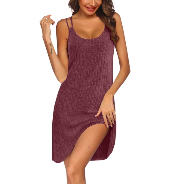 Vestido de Verano para las Mujeres, Color Sólido Tira sin Mangas Correas de Hombro Camisola Vestido Delgado, Longitud Midi