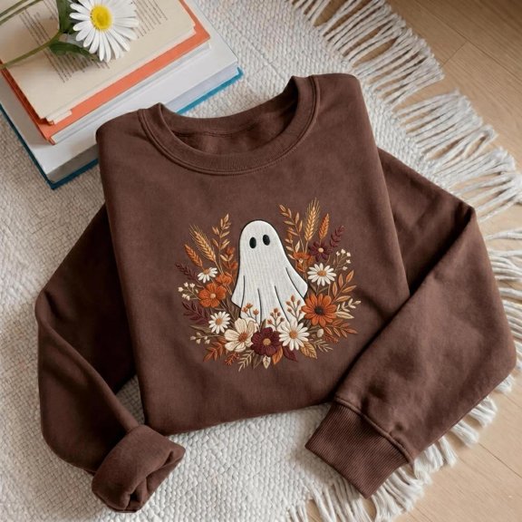 Embroidered Halloween Ghost Spooky Wildflower Ghost, Sweatshirt