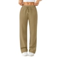 thumbnail image 2 of Wide Leg Sweatpants Womens Vintage Drawstring Elastic Waisted Sweat Pants Fashion Baggy Lounge Pants with Pockets 28" 29" Inseam Light Brown XL, 2 of 7
