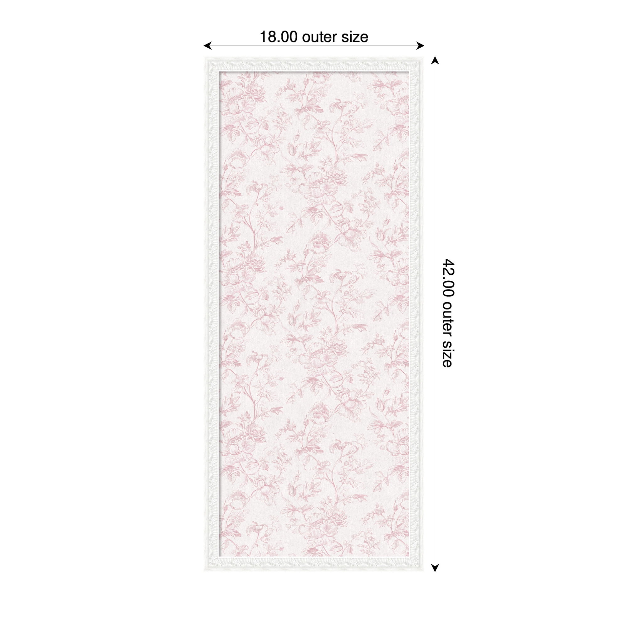 Kate and Laurel Framed Fabric Pinboard 18 x 42, Pink and White Floral Toile Printed Linen Traditional Bulletin Board for Use as a Vision Board or Wall Organization, Bethany White Frame