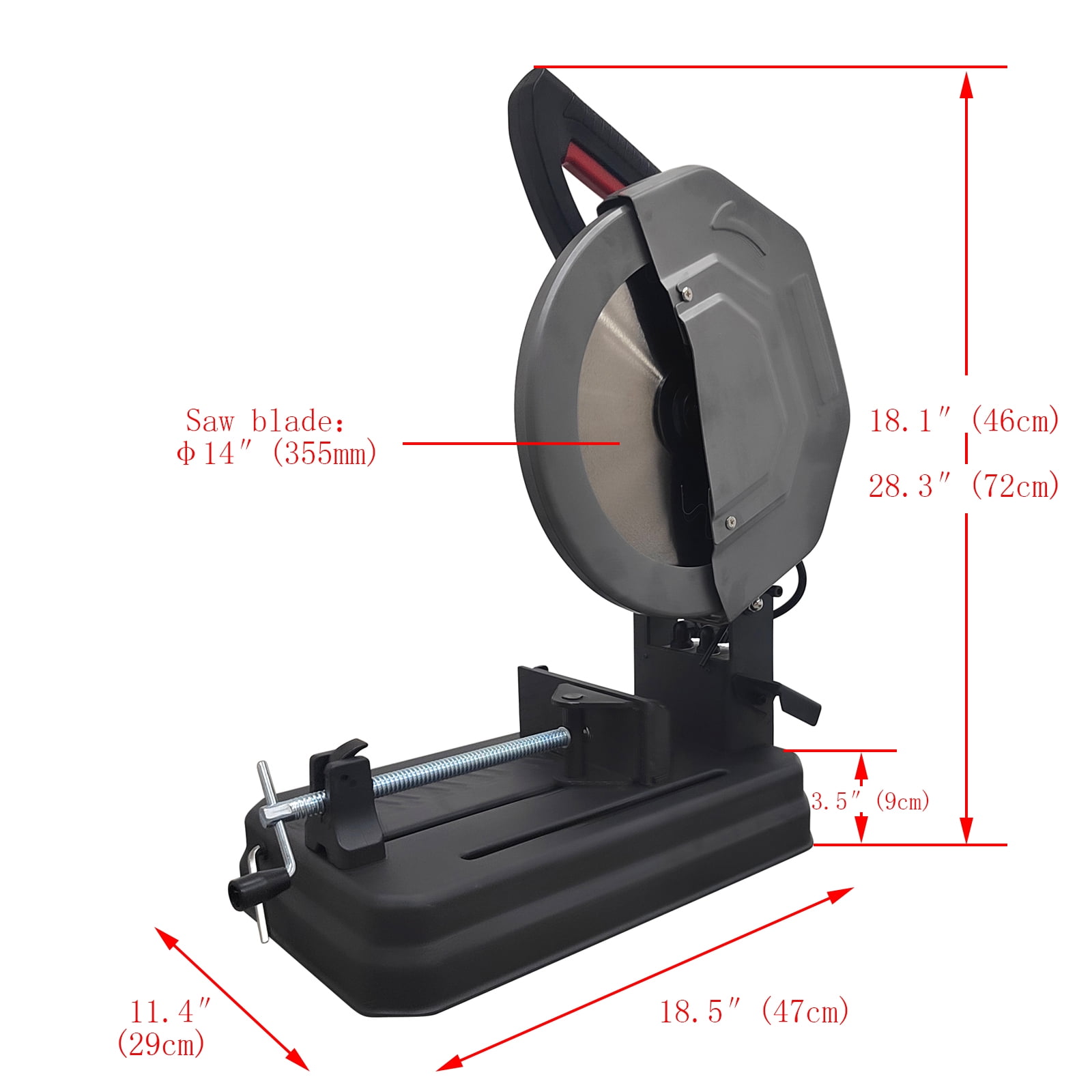14" Steel Rebar Round Steel Metal Cold Cut Saw 0-45˚ Adjustable Miter Range Metal Cutting Saw 220V