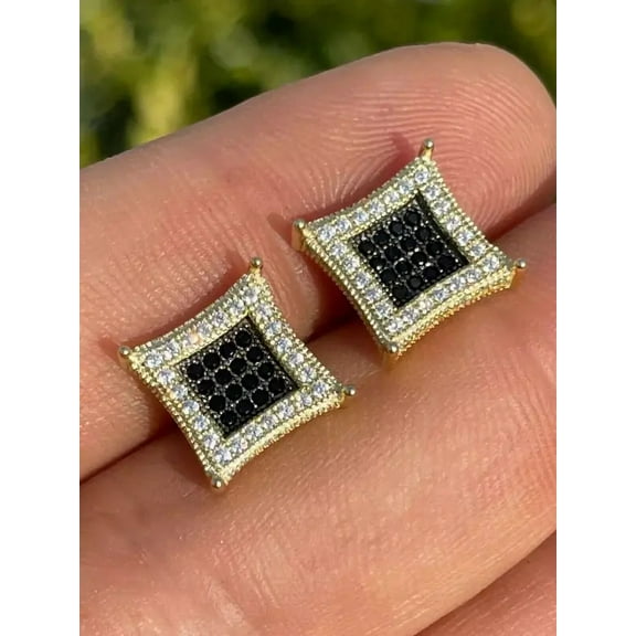 2Ct Round Lab Created Black Diamond Stud Men's Earrings 14K Yellow Gold Plated