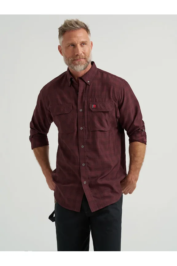 112366268 Riggs Workwear Technical All-Season Long-Sleeve Button-Down Shirt for Men - Burgundy Plaid - XL