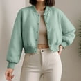 thumbnail image 2 of Womens Cropped Jacket Button Down Long Sleeve Winter Casual Coats Outerwear, 2 of 5