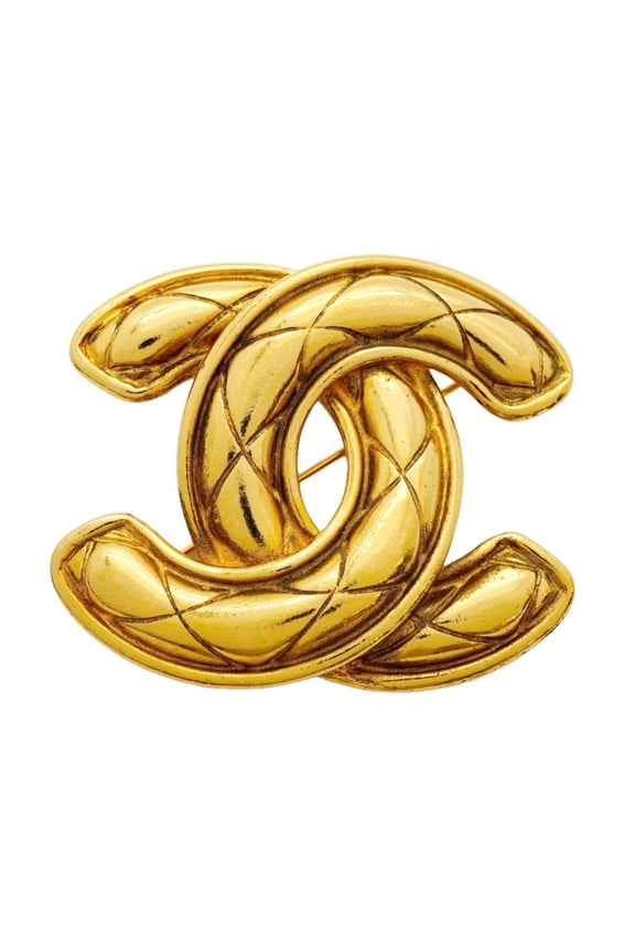 Pre-Owned Chanel Coco Mark Matelasse Brooch, GP Plated Gold, Women's