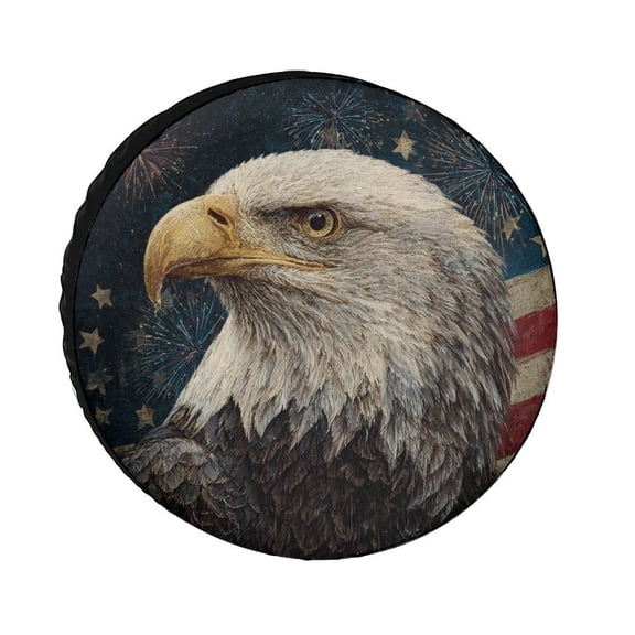 Camper Spare Tire Cover 12inch Bald Eagle American Flag Firework Wheel Protectors Tire Covers Weatherproof Wheel Covers Independence Labor Day Universal for Trailer SUV Truck Camper Travel