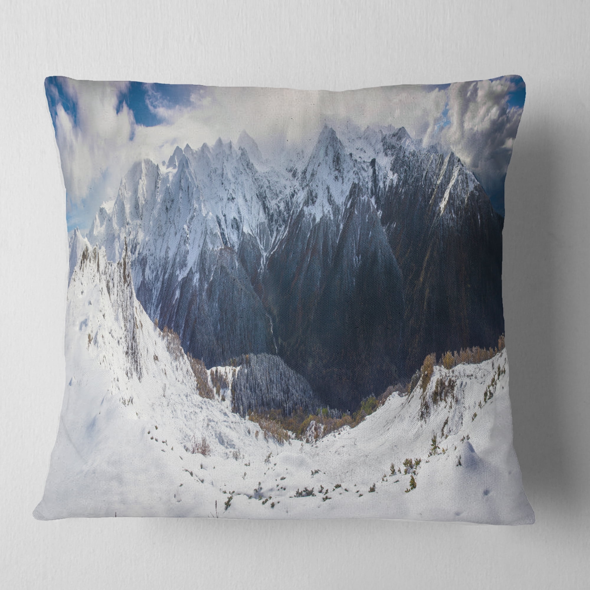 Designart Winter Mountain in Svaneti - Landscape Photography Throw Pillow - 16x16
