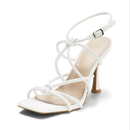 KINODAY Lace Up High Heels Sandals Square Toe Ankle Buckle High Heels Formal Dresses Party And Office Shoes