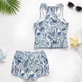thumbnail image 6 of COEQINE Girls Tankini Swimsuit 2 Piece with Removable Pads for Ages 12-13 Two Piece Bathing Suits for Big Kid Tween Soft Polyester Spandex Crewneck Top with Shorts, Blue White Floral Leaf, 6 of 8