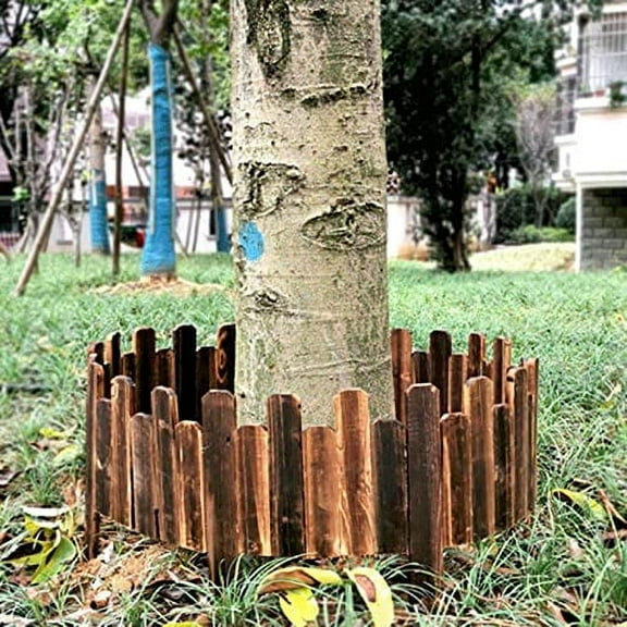 Ming Chen Wood Picket Garden Fence, Lawn Spiked Log Roll Border Easy Plug-in Fencing, Pine Wood Edging for Flower Beds, Lawns, Paths