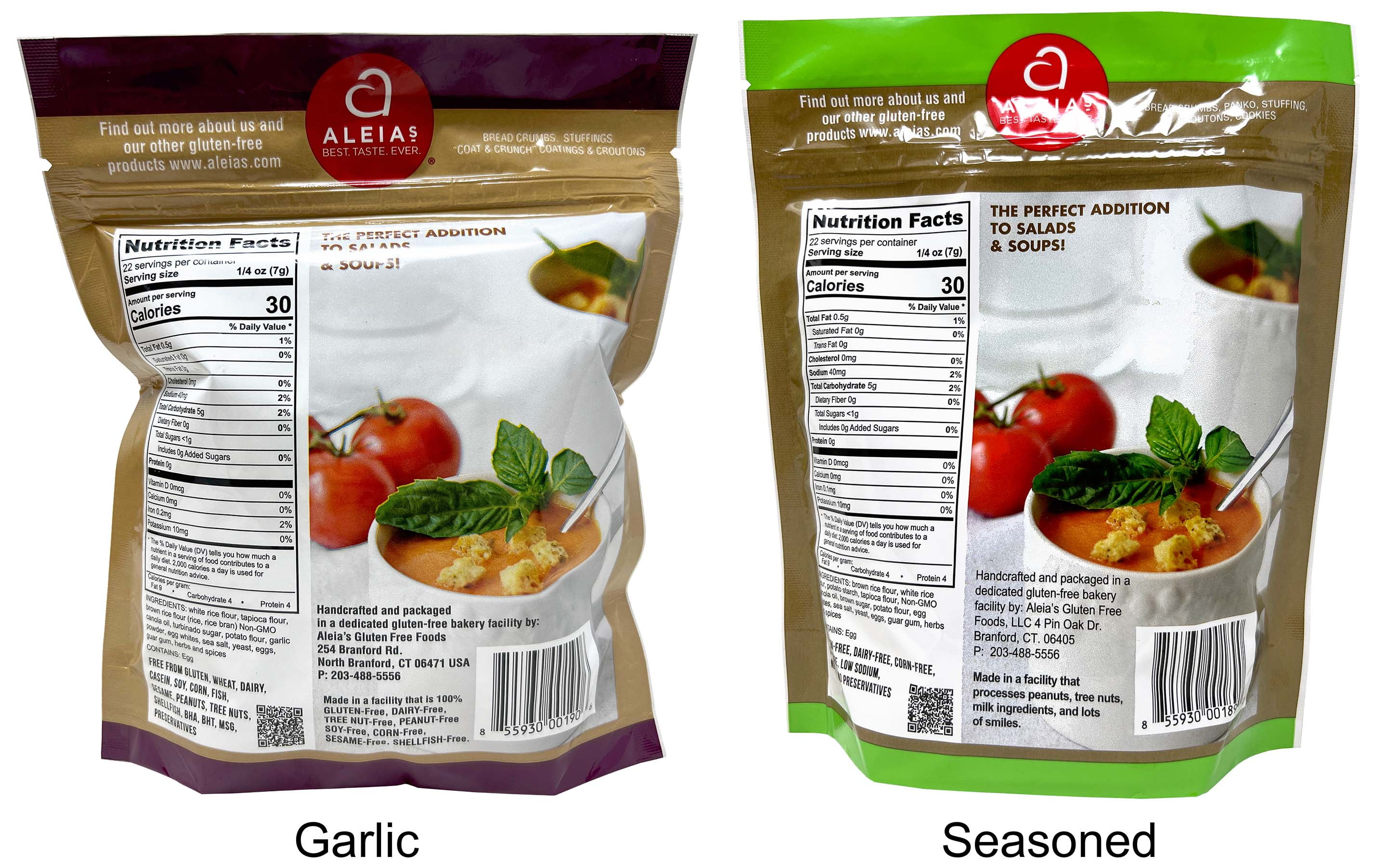 Gluten-Free Croutons - 2 Flavors - 1 Each: Seasoned, Garlic (5.5 oz) | Shawhan Farms Parmesan + MerlinsMart Zine | Aleia's