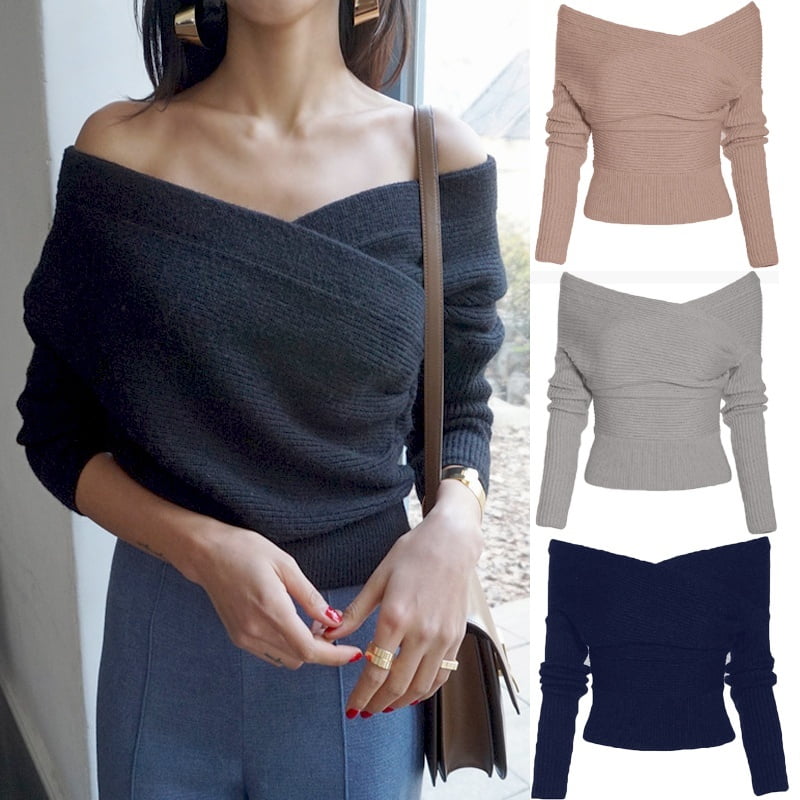 shoulder Knitted Sweater Oversized 