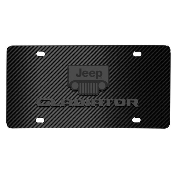 iPick Image for Jeep Gladiator 3D Dark Gray Logo on Black Carbon Fiber Pattern Stainless Steel License Plate, Official Licensed