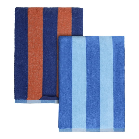 Mainstays Cabana Striped Red & Blue Cotton-Blend Beach Towels (4 Count)