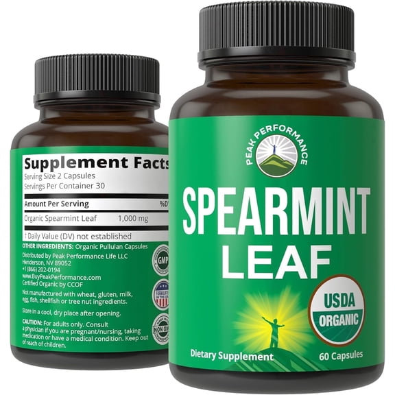 USDA Organic Spearmint Capsules. Organic Vegan Spearmint Leaf Pills for Digestive Support, Ingestion, and More. USA Tested Supplement for Women and Men.