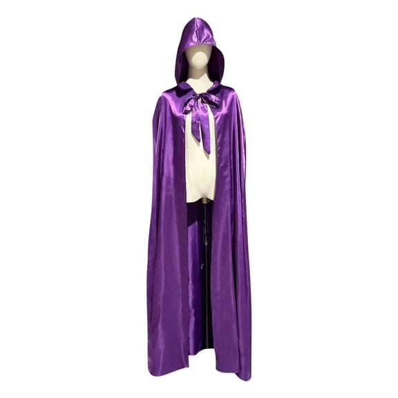 HCBY Unisex Hooded Satin Cape with Ribbon Tie, Long Halloween Party Style, Vampire Roleplay Dress-up for Adults and Teens, Medieval Renaissance Festival Outfit