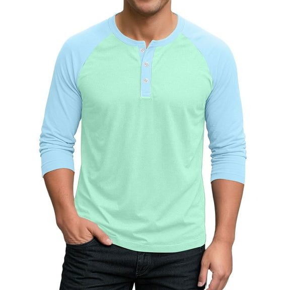 Fabrcox Men 3/4 Sleeve Shirt Raglan Henley T Shirts for Men Workout Running Athletic Big and Tall Spring Color Block Tops for Men