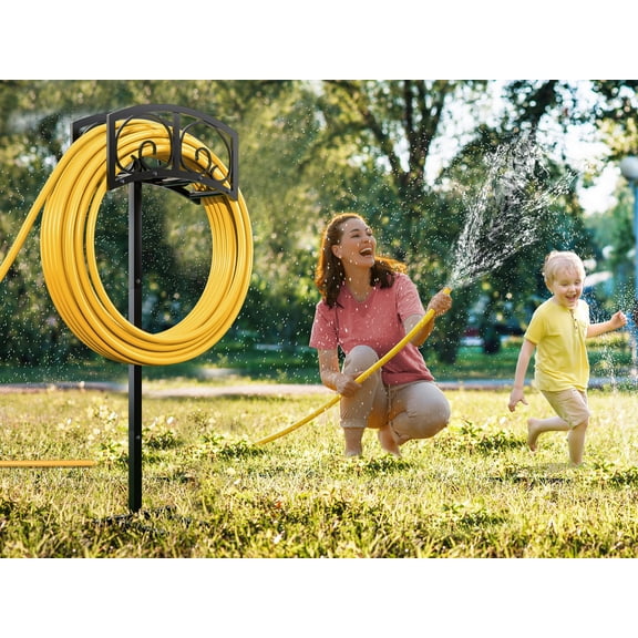 Fire Beauty Detachable Hose Holder - Heavy Duty Freestanding & In-Ground Hose Organizer - Outdoor Water Hose Rack for Lawn & Garden (Black)
