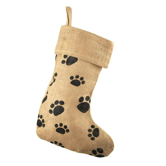 Animal Dog Paw Print Burlap Christmas Stocking, Natural, 17-Inch