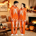 thumbnail image 3 of YUEHUA Men & Women Hooded Onesie, Unisex Front Zipper Halloween Loungewear, Smiling Pumpkin Face Graphic Fluffy One Piece Night Suit with Pockets, 3 of 8