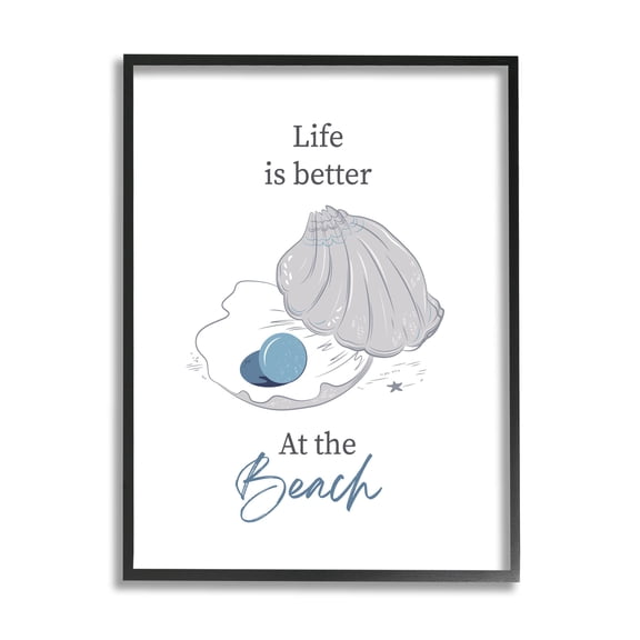 Life Better At Beach Clam Pearl Animals & Insects Graphic Art Black Framed Art Print Wall Art