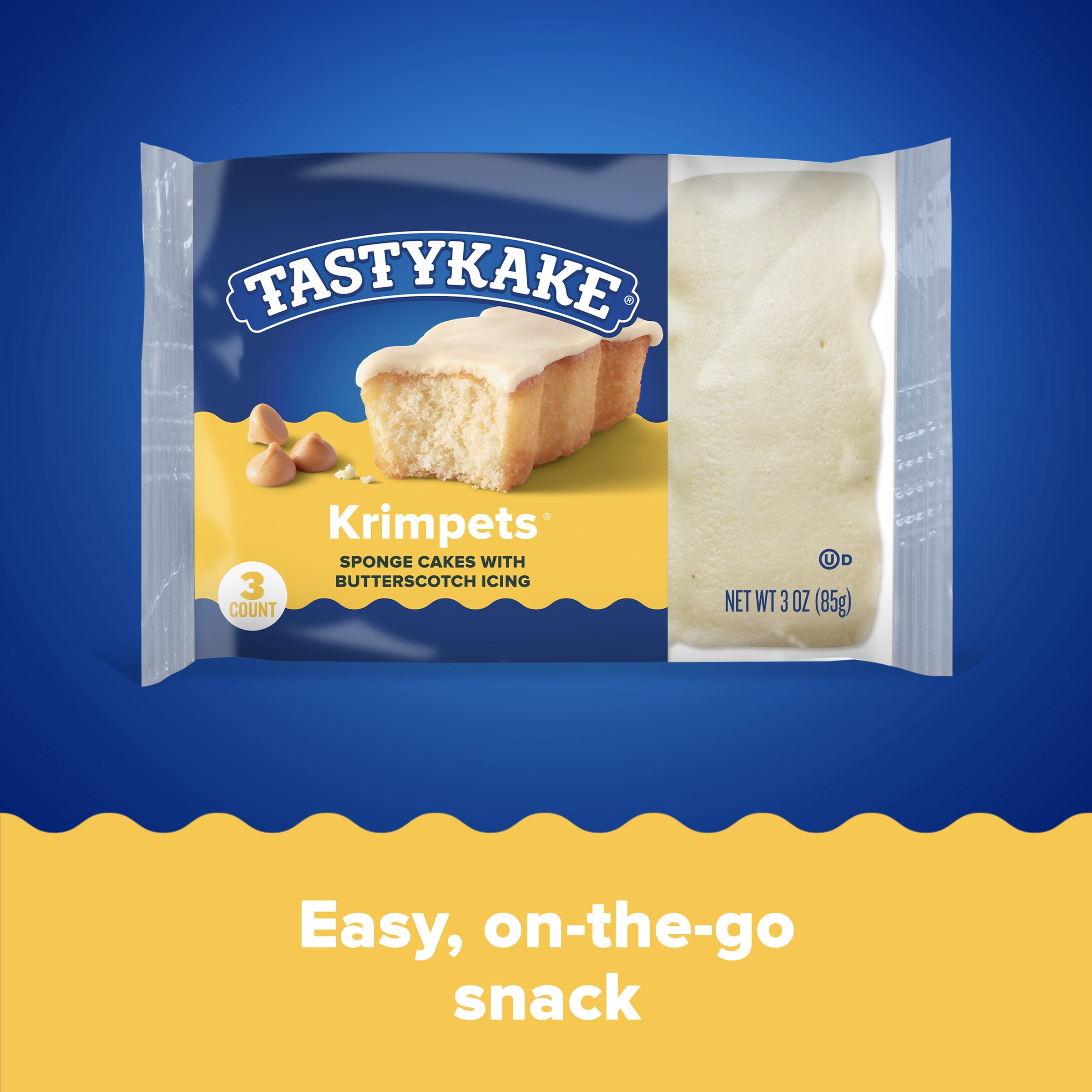 Tastykake Butterscotch Krimpets, Sponge Cakes with Butterscotch Flavored Icing, 3 oz, 3 Count