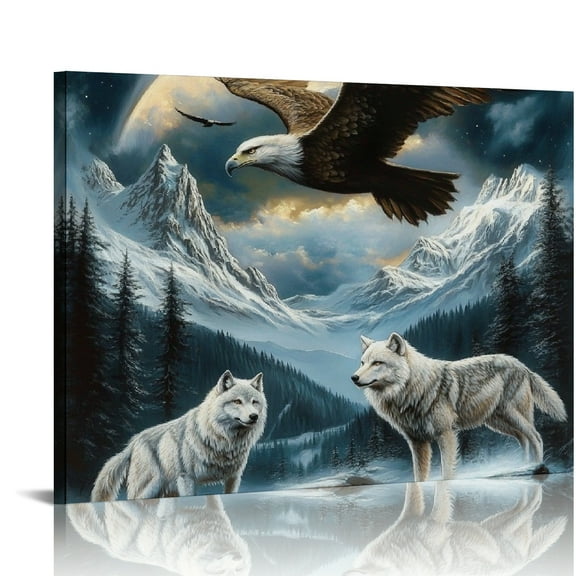 ZFLMY Wolves Eagle Mountains Art Canvas Prints Wall Decor 16x12in