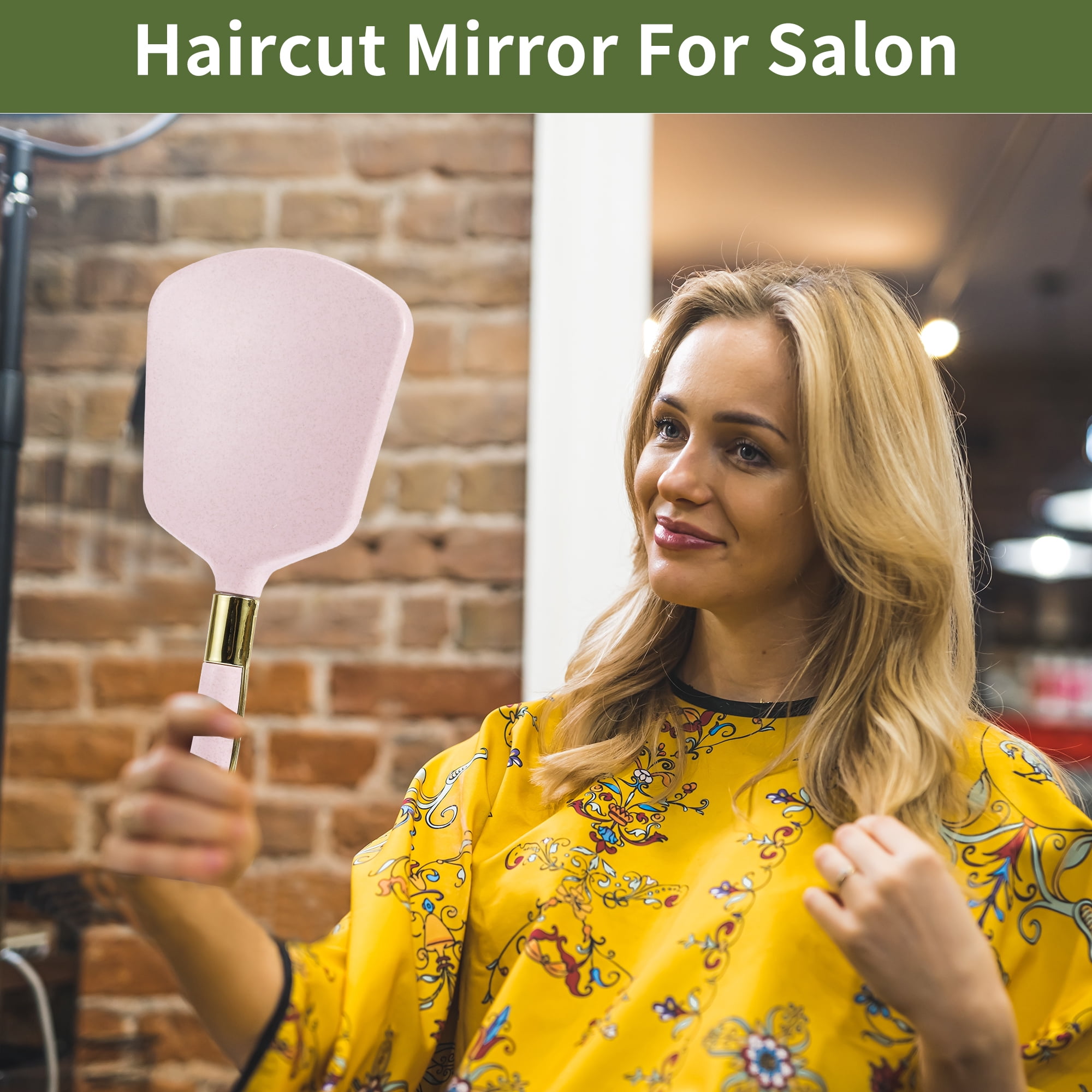 Unique Bargains Square Handheld Mirror with Handle for Women 4.3" W x 9.5" L Pink